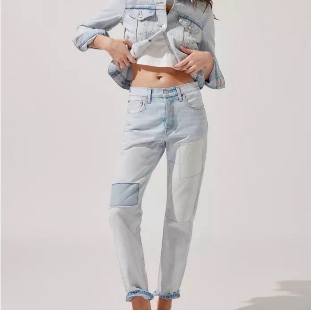 Levi's Light Blue Patchwork Straight Leg Jeans - image 4